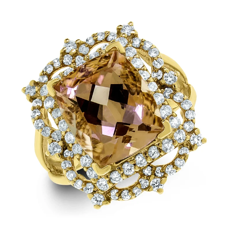 Beauvince Frame Morganite & Diamond Ring (5.35 ct Morganite) in Yellow Gold