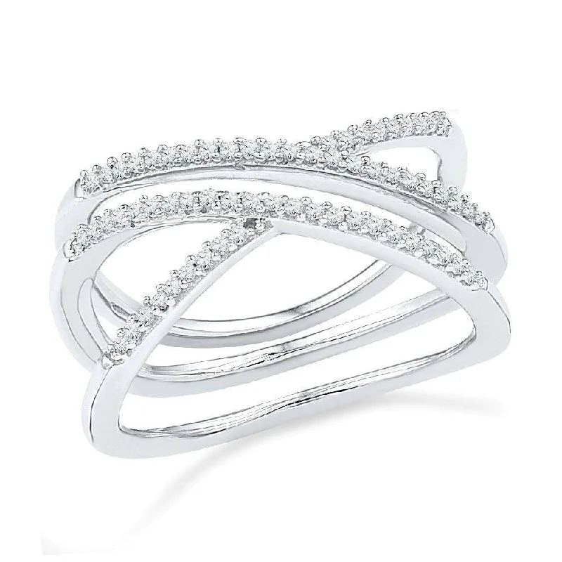 Triple Band Diamond Fashion Ring, White Gold or Silver