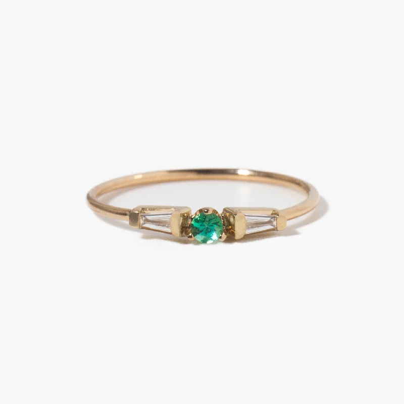 Emerald & Tapered Baguette Diamond Three-Stone Ring