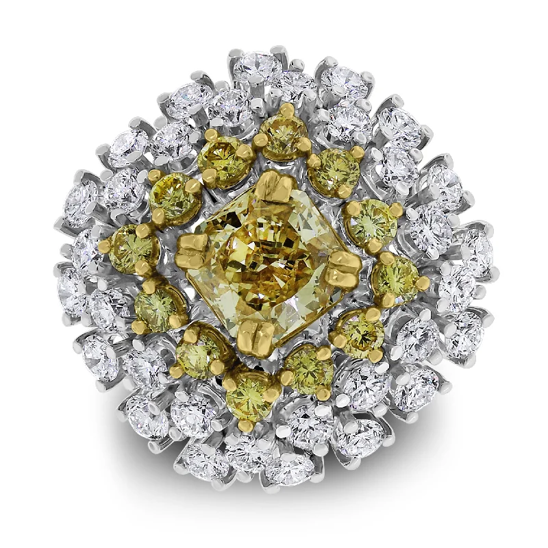 Genelia Yellow Diamond Solitaire Cocktail Ring (3.44 ct Diamonds) in Gold