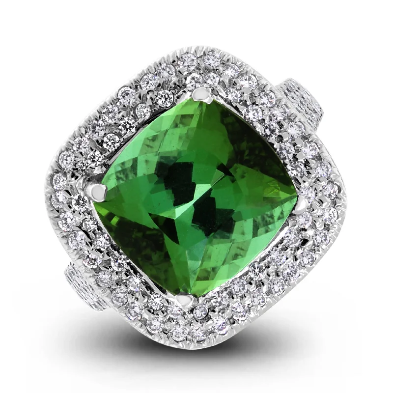 The Green Tourmaline Ring (6.59 ct Tourmaline & Diamonds) in White Gold