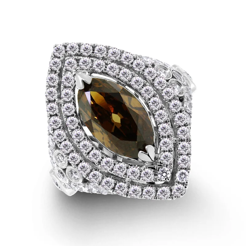 Beauvince Chocola Diamond Ring (2.44 ct Oval Fancy Dark Orangey Brown VS1 GIA Diamond) in White Gold