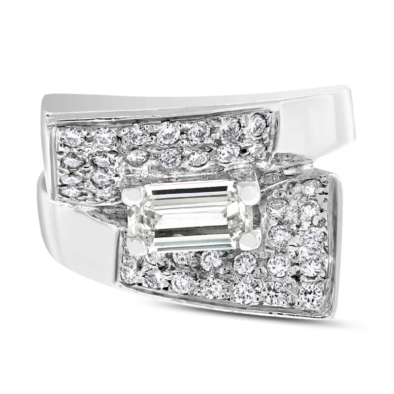 Spaces Engagement Ring (0.72 ct Emerald Cut IVS Diamond) in White Gold