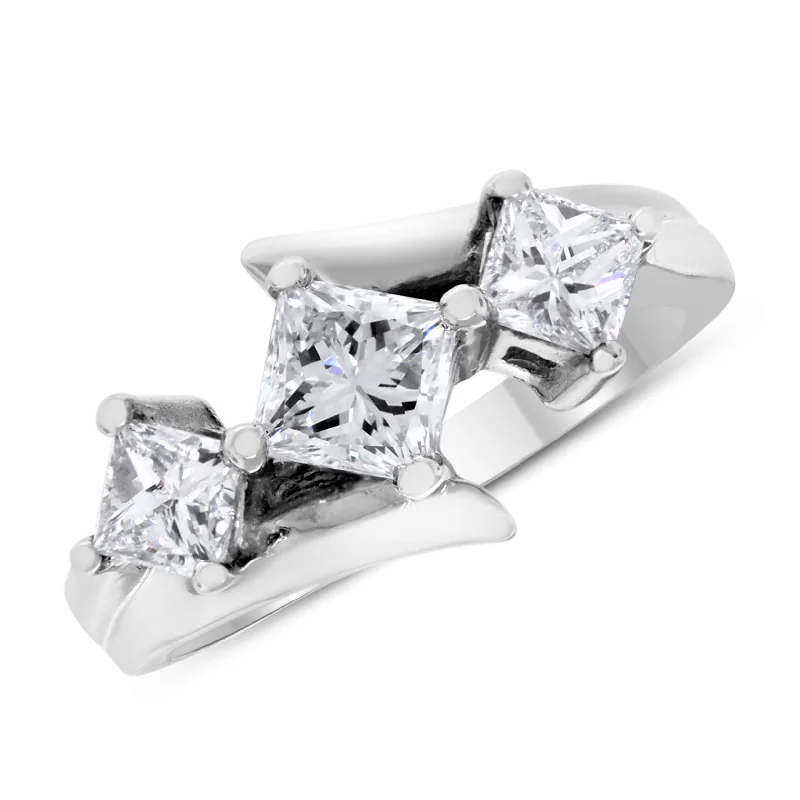 Trinity Engagement Ring (1.20 ct Princess Cut Diamonds) in White Gold