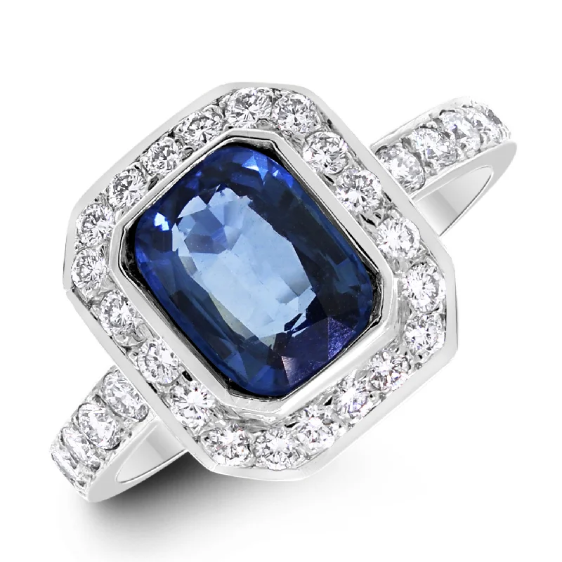 Deep Blue Sea Sapphire & Diamond Ring (2.26 ct Sapphires & Diamonds) in White Gold