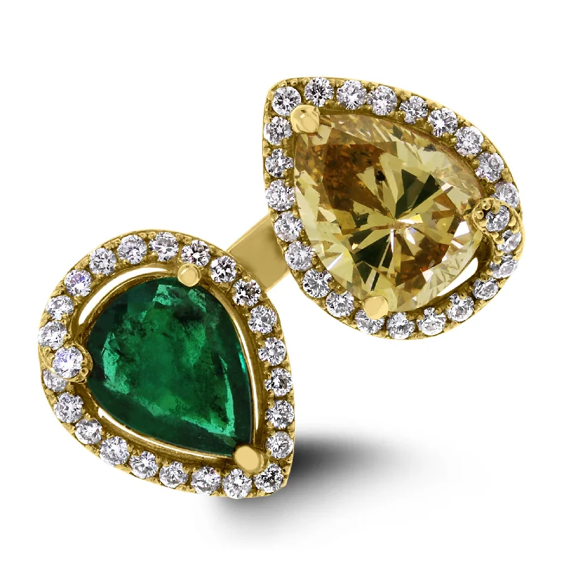 Beauvince 2 Way Peek a Boo Ring (3.88 ct Emeralds & Diamonds) in Yellow Gold