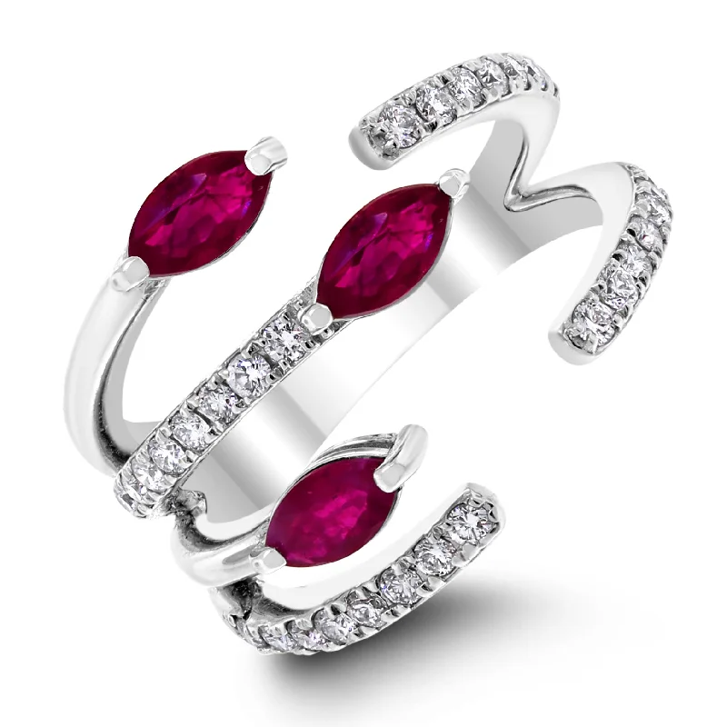 Beauvince Rosy Blooms Ruby Ring (1.04 ct Rubies & Diamonds) in White Gold