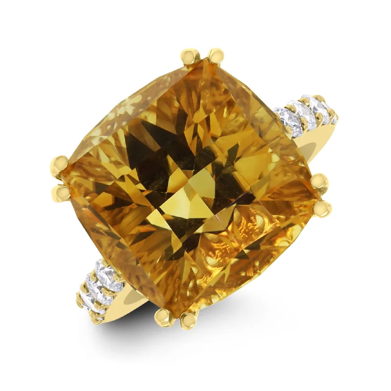 Pot of Gold Citrine Ring (13.44 ct Citrine & Diamonds) in Yellow Gold