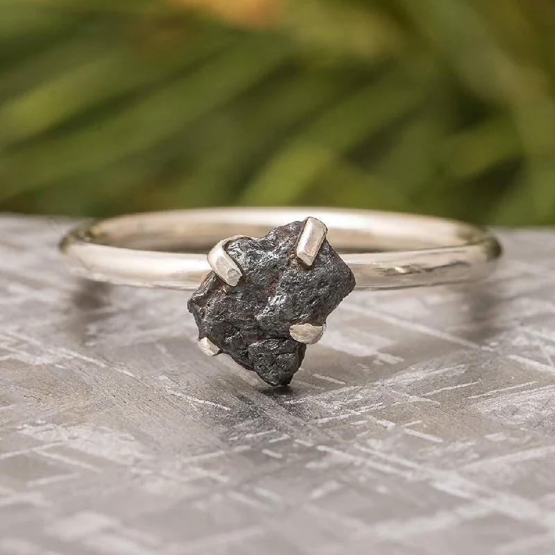 Meteorite Stone & Sterling Silver Ring