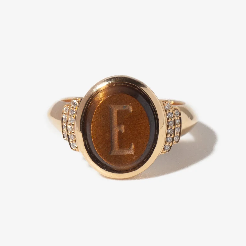 Tiger's Eye Intaglio Initial Signet Ring