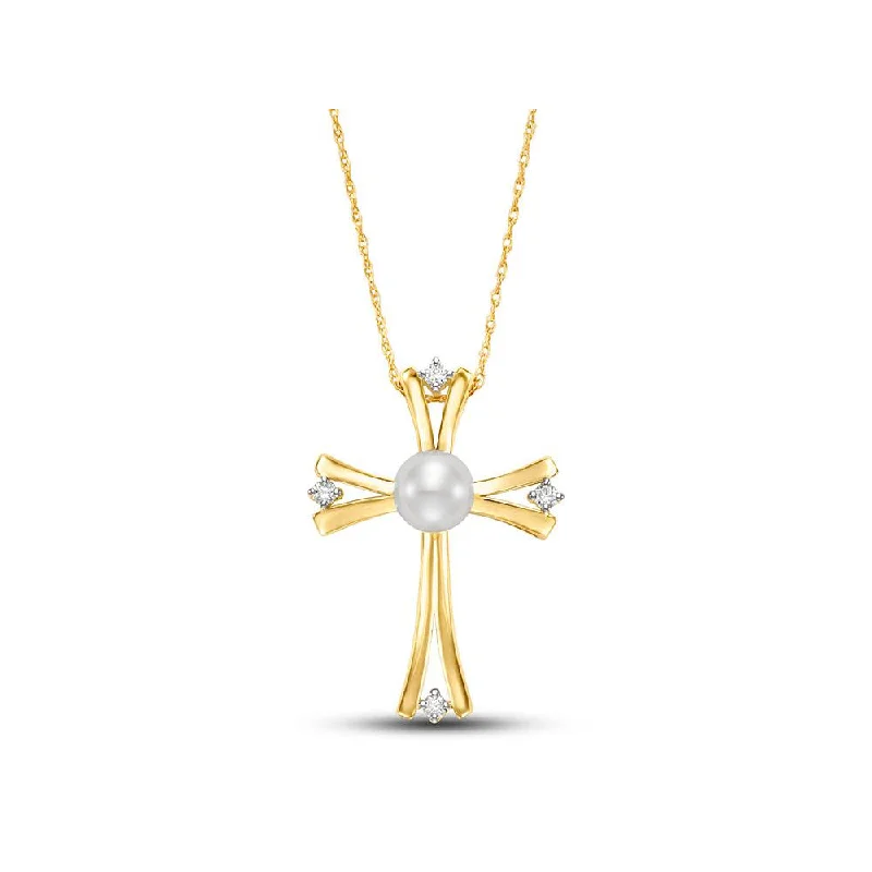 14k Gold Pearl Cross Pendant