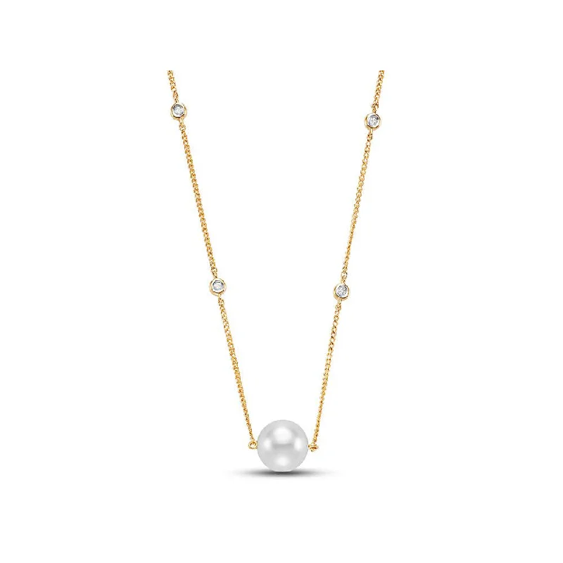 14k Pearl and Diamond Bezel Necklace