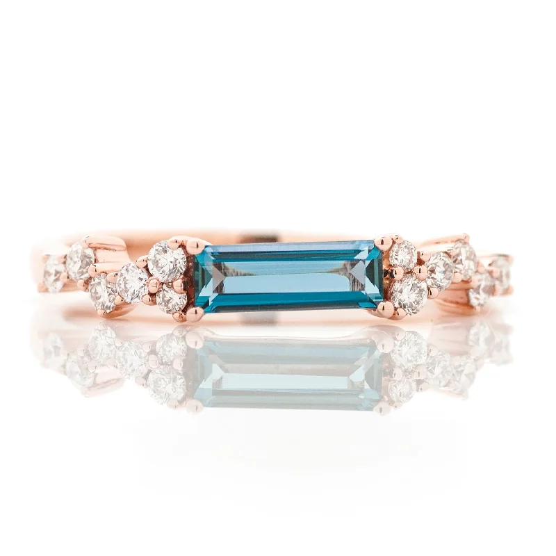 14k Rose Gold London Blue Topaz and Diamond Stackable Ring