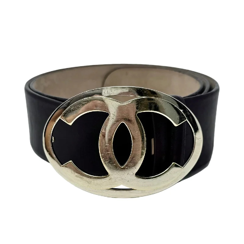 Chanel Brown 2" Wide Leather Belt with Gold-tone Interlocking CC Buckle