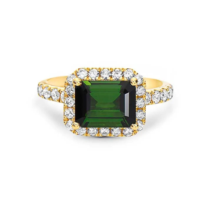 Charles Krypell Precious Pastel Green Tourmaline and Diamond Ring in 18K Yellow Gold