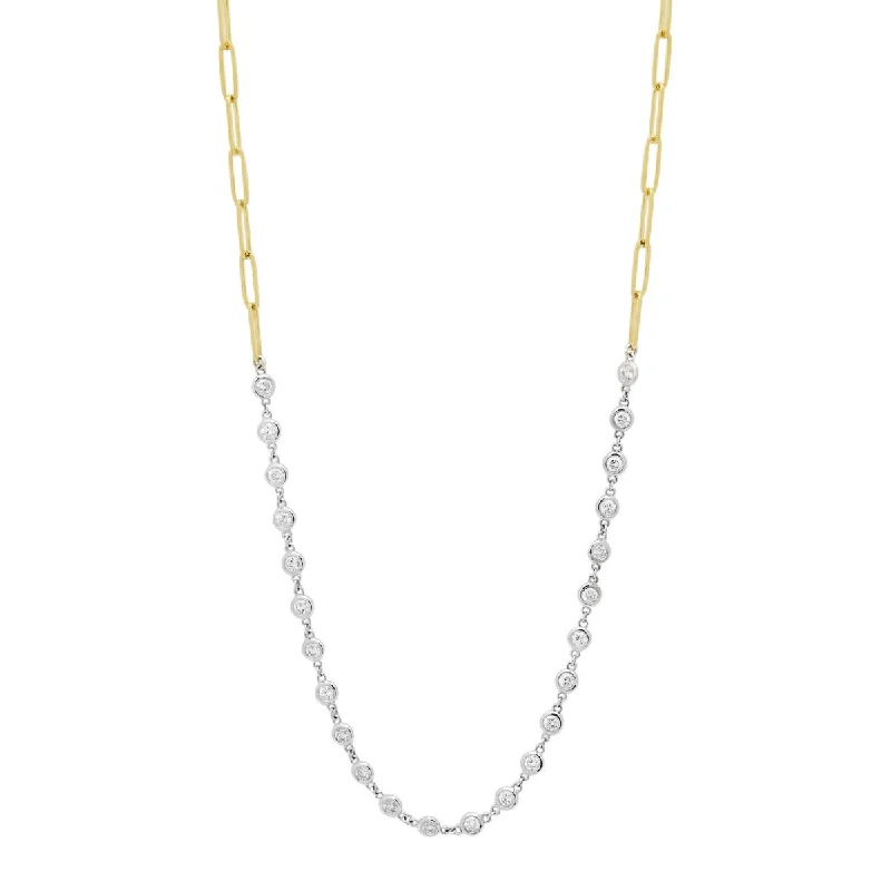 Diamond Bezel Paperclip Chain Necklace in 14kt White and Yellow Gold (1 3/4ct tw)