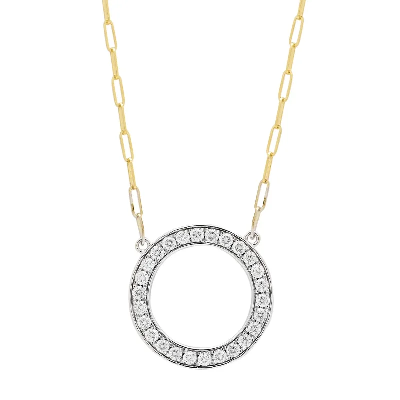 Diamond Circle Paperclip Necklace in 14kt Yellow and White Gold (5/8ct tw)