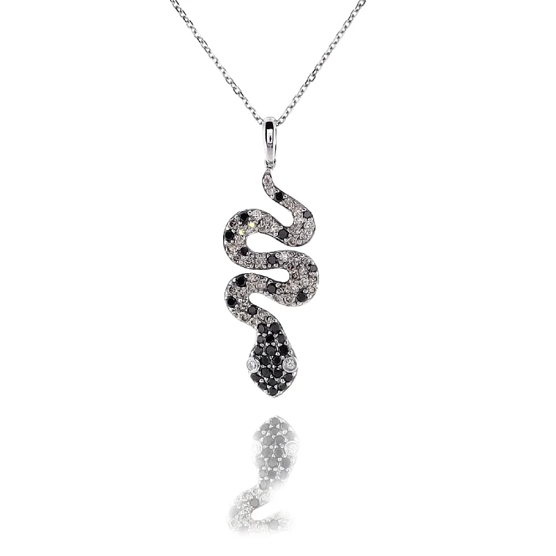 Estate 14k White Gold Diamond Snake Pendant Necklace