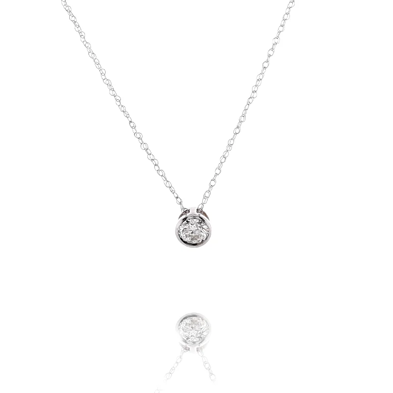 Estate 14k White Gold Solitaire Slide Pendant Diamond Necklace