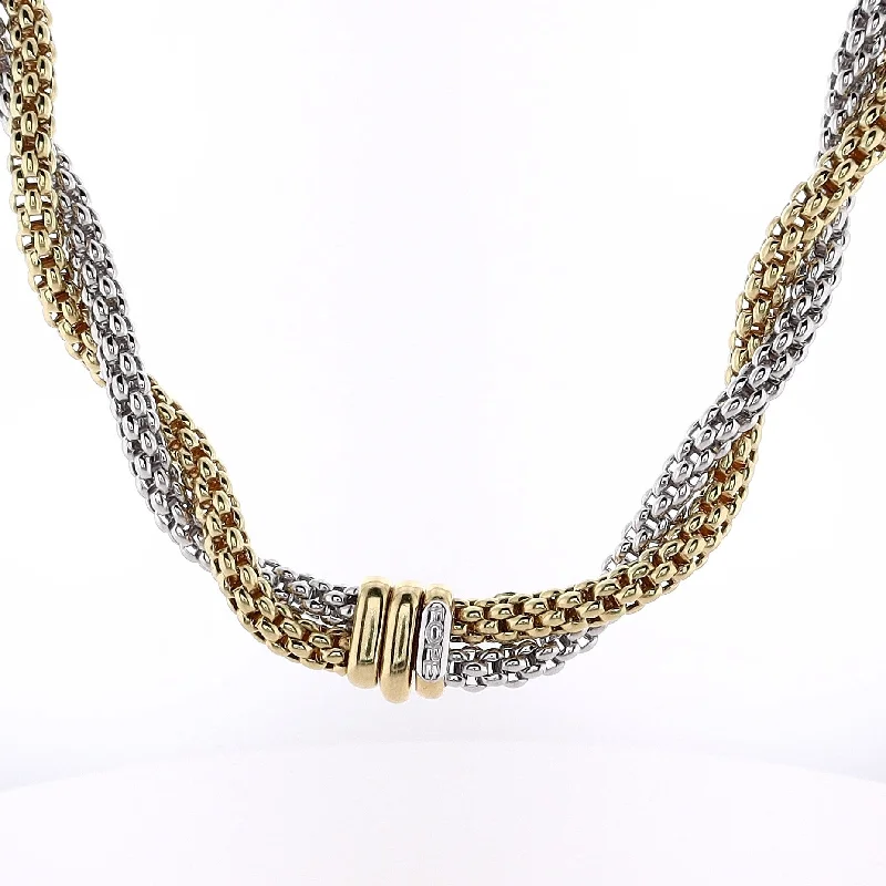 Estate FOPE 18 Karat Two Tone 17" Interlocking Popcorn Chain Necklace