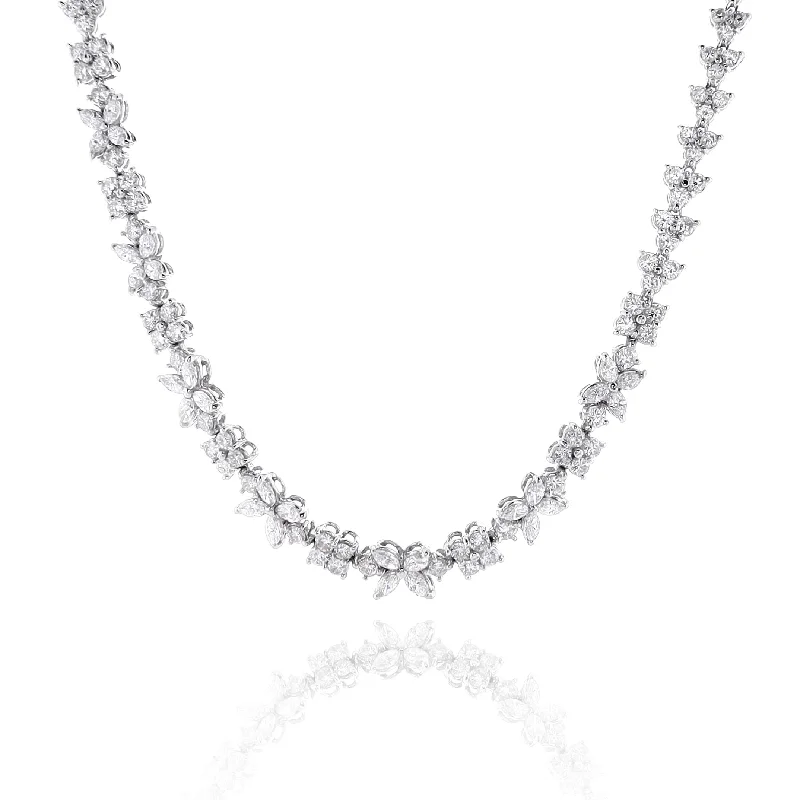 Estate Platinum Diamond Cluster Station Design 16.5" Necklace