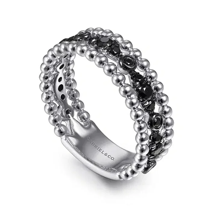 Gabriel & Co. Black Spinel Bujukan Stackable Ring in Sterling Silver