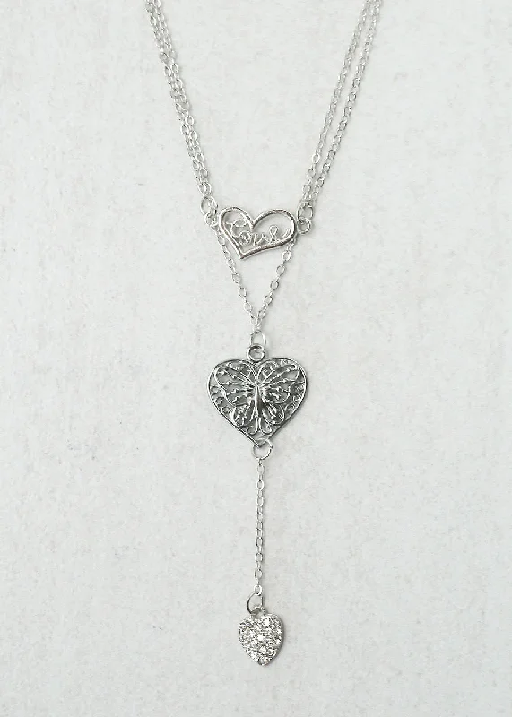 Heart Layered Necklace - Silver