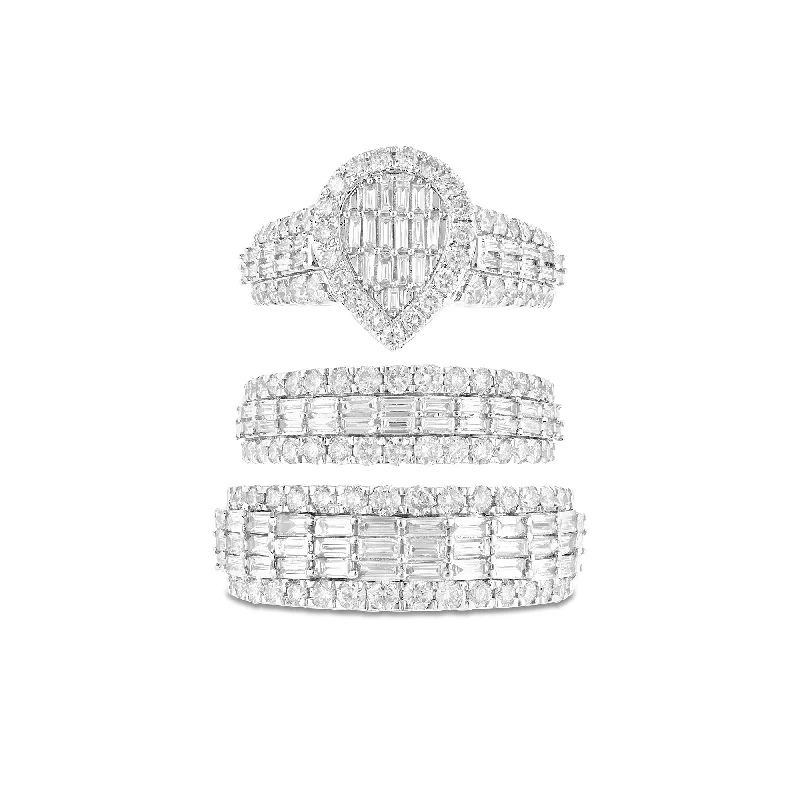 His and Hers Baguette & Round Diamond Trio Ring Set