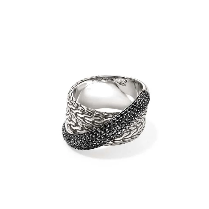 John Hardy Black Sapphire Essential Crossover Pavé Ring in Sterling Silver, 12.5MM