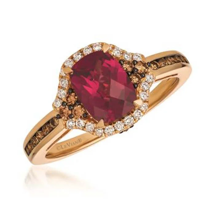 Le Vian Ring featuring Raspberry Rhodolite Garnet with Vanilla and Chocolate Diamonds in 14K Strawberry Gold