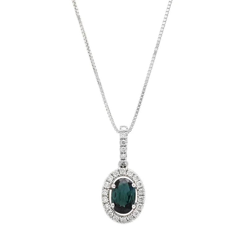 Maine Indicolite Tourmaline Necklace in 14kt White Gold with Diamonds (1/7ct tw)