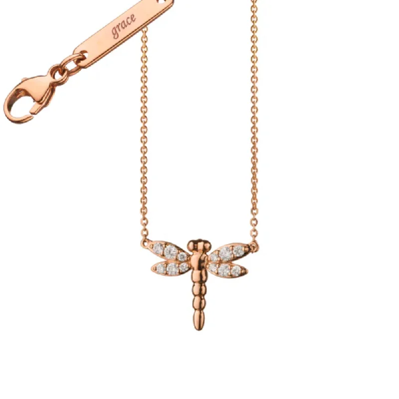 Monica Rick Kosann 18k Rose Gold Diamond Critter Dragonfly "Grace " Necklace