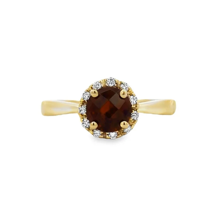 Mountz Collection Garnet and Diamond Halo Ring in 14K Yellow Gold