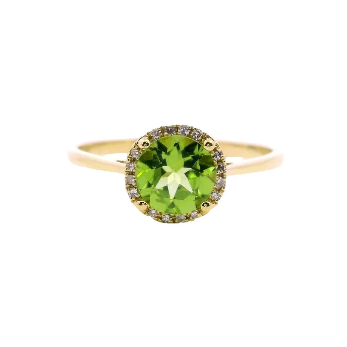 Mountz Collection Peridot Diamond Halo Ring in 14K Yellow Gold