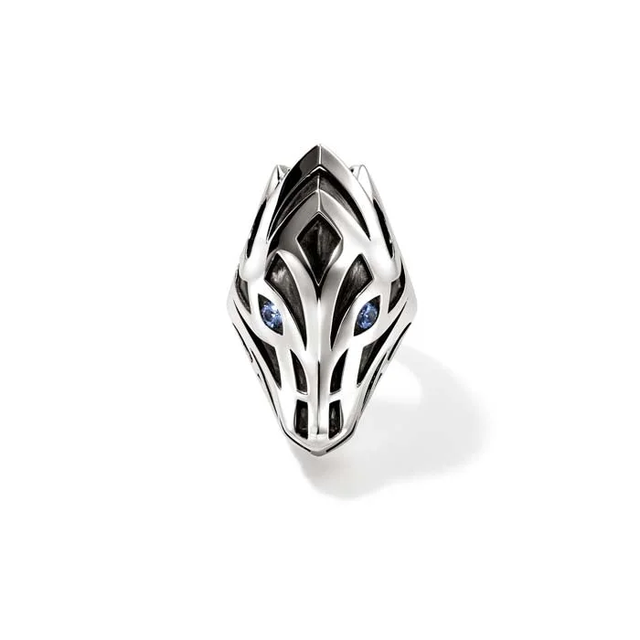 Naga Ring with Blue Sapphire Eyes in Sterling