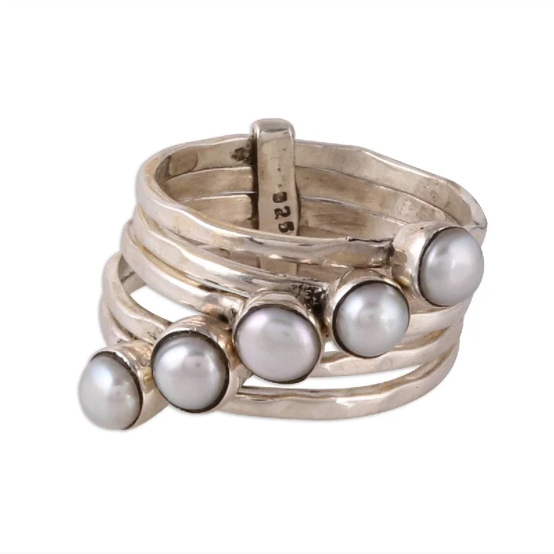 NOVICA White Glow, Cultured pearl cocktail ring