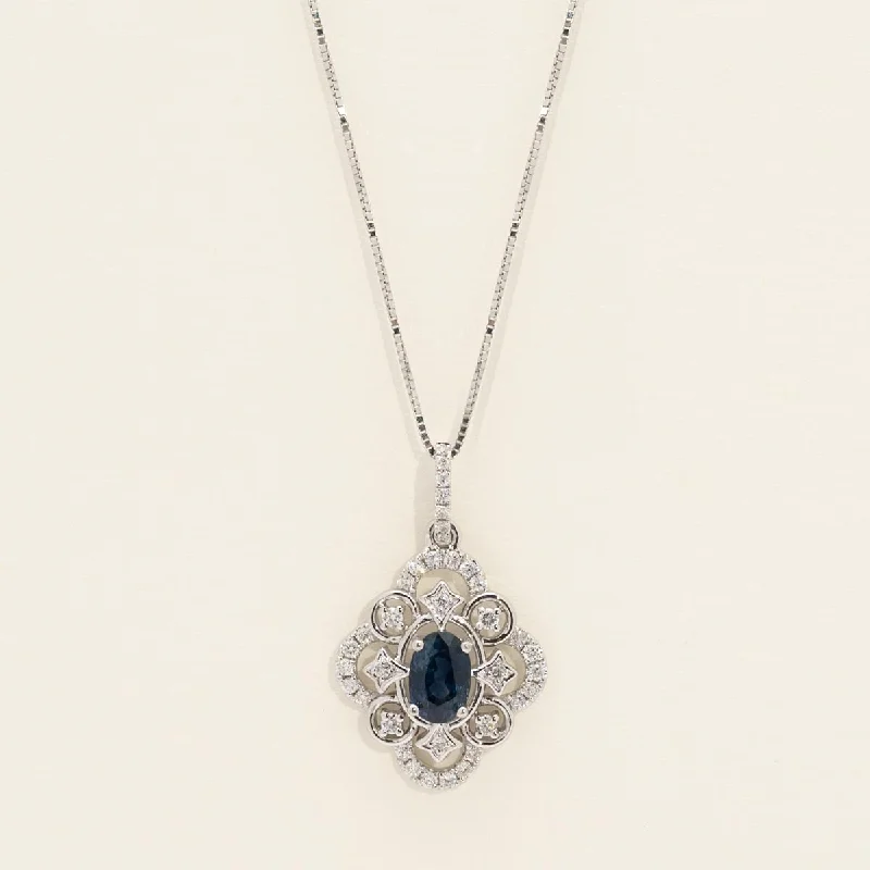 Oval Montana Sapphire Necklace in 14kt White Gold with Diamonds (1/5ct tw)