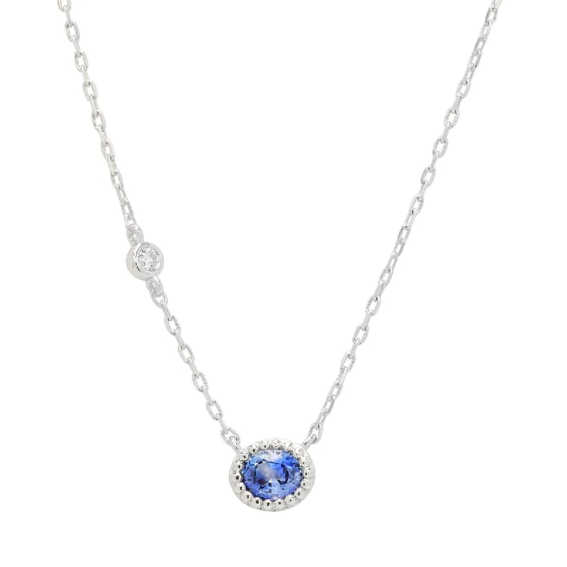 Oval Sapphire Necklace in 14kt White Gold with Diamond (.03ct)