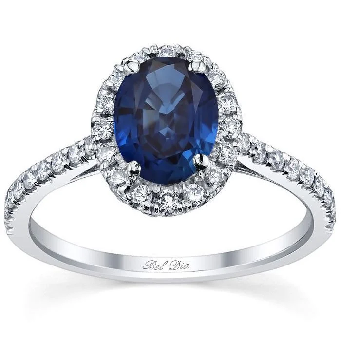 Pave Accented Oval Blue Sapphire Halo