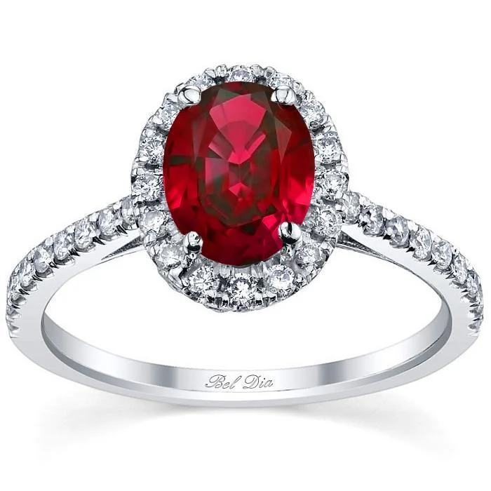 Pave Accented Oval Ruby Halo