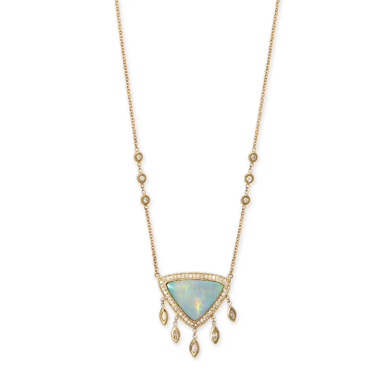 PAVE OPAL TRILLION + 5 MARQUISE DIAMOND SHAKER NECKLACE