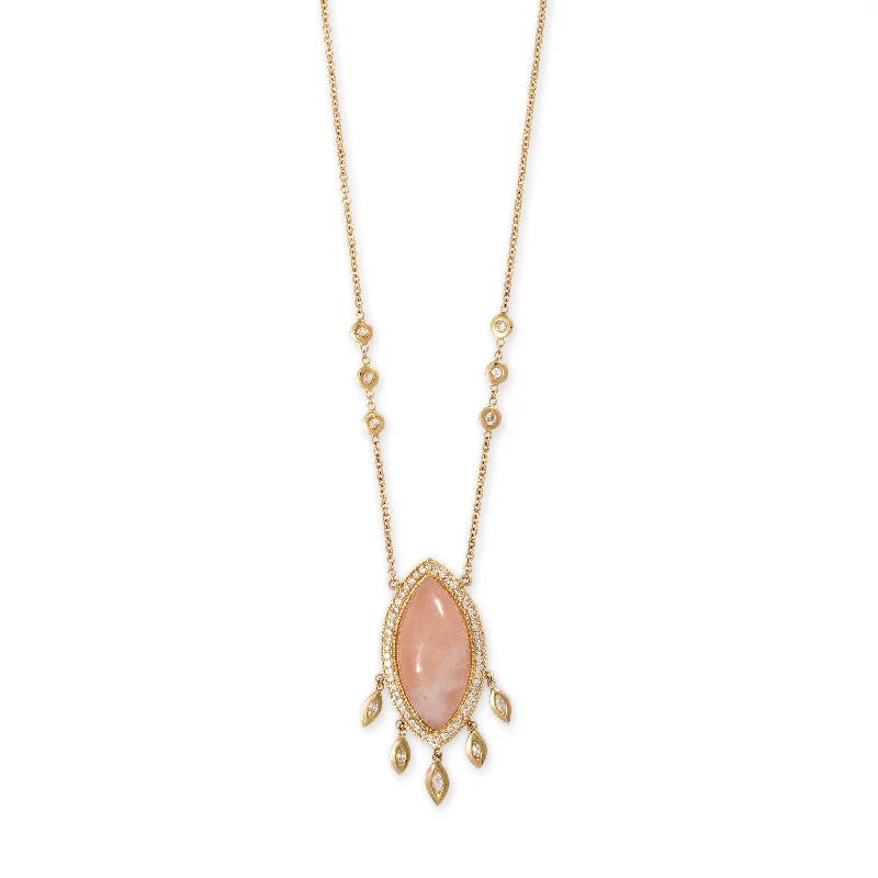 PAVE ROSE QUARTZ MARQUISE + 5 MARQUISE DIAMOND SHAKER NECKLACE