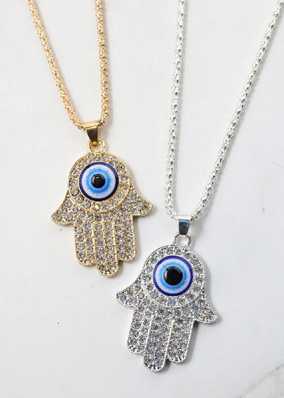 Rhinestone Hamsa Hand Necklace