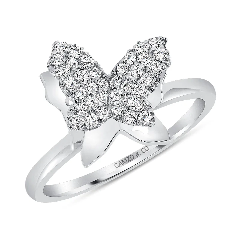 Round Diamond Butterfly Pave Set Ring