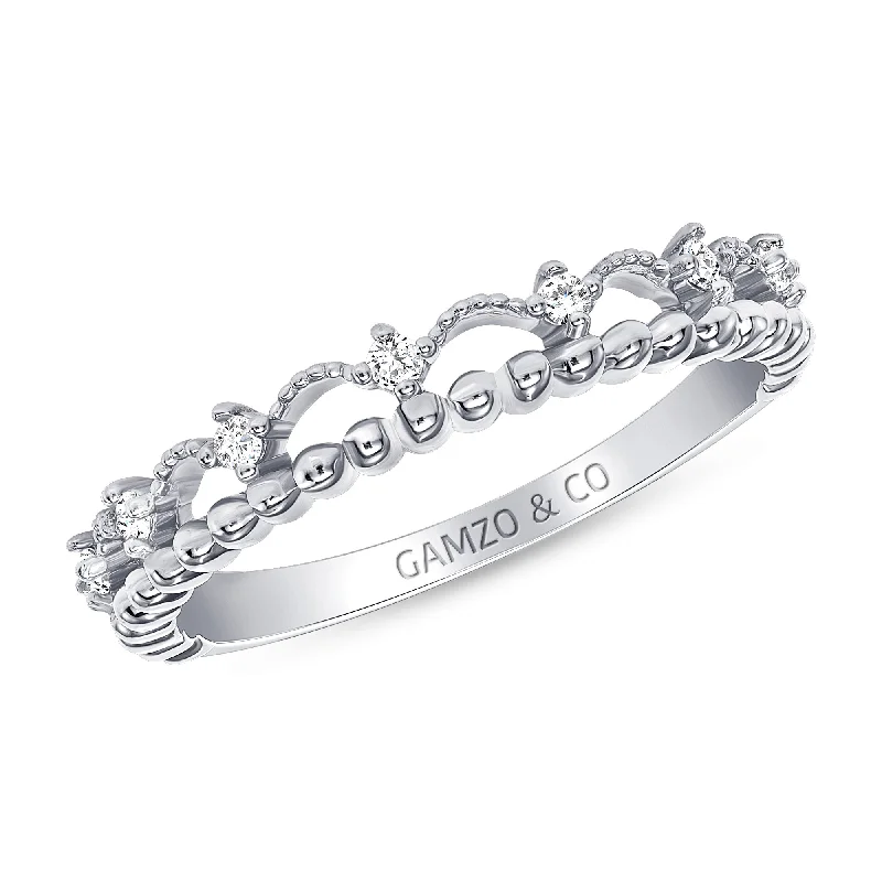 Round Diamond Crown Beaded Ring