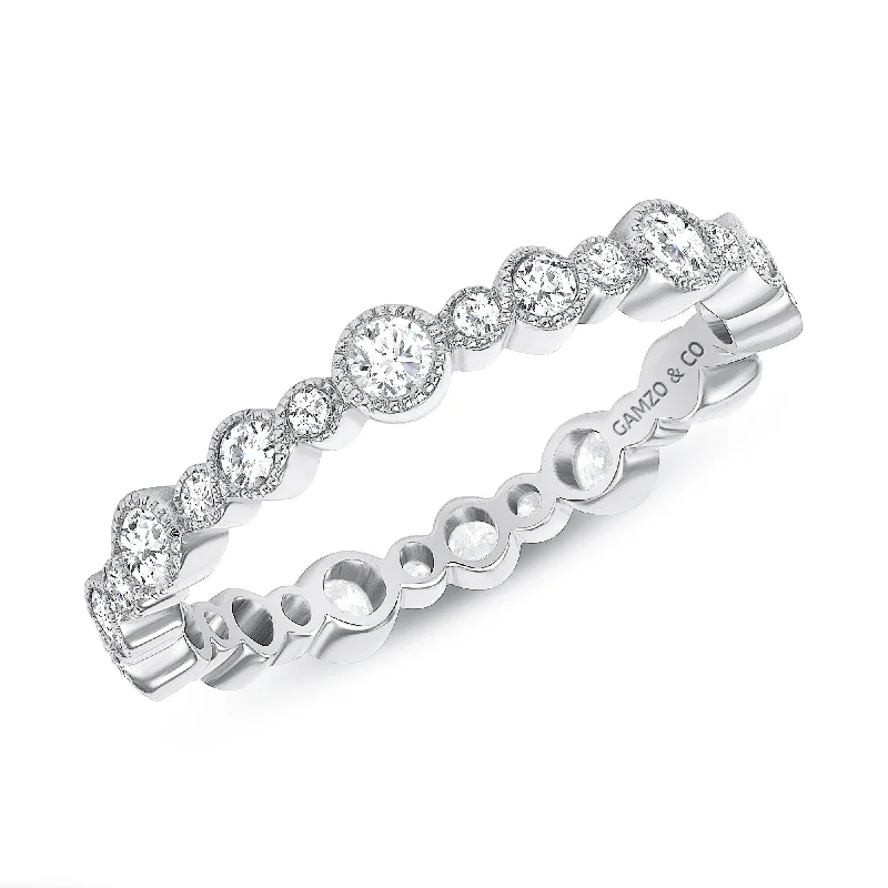 Round Diamond Flush Set Eternity Ring with Milgrain