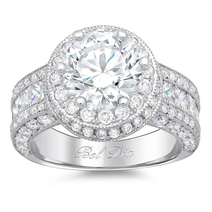 Round Diamond Halo Setting with Channel Set Princess Diamonds