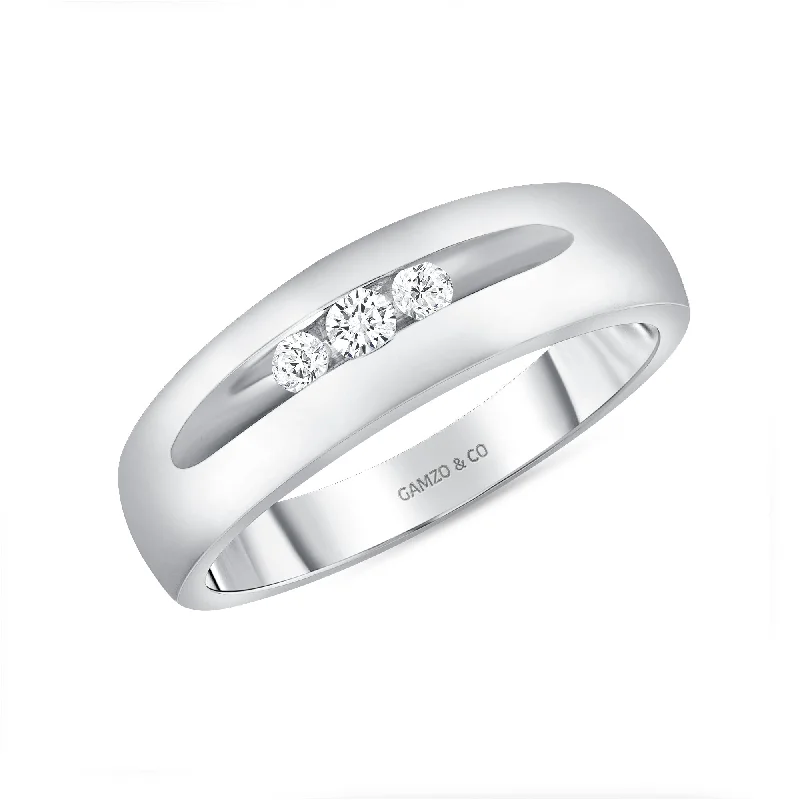 Round Diamond Men's Three Stone Ring