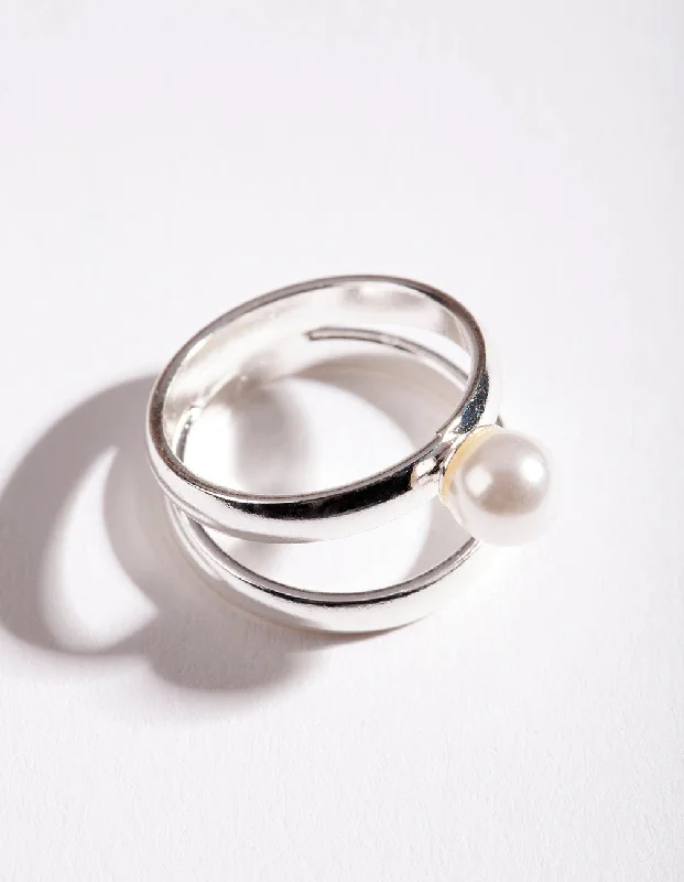 Silver Double Pearl Ring