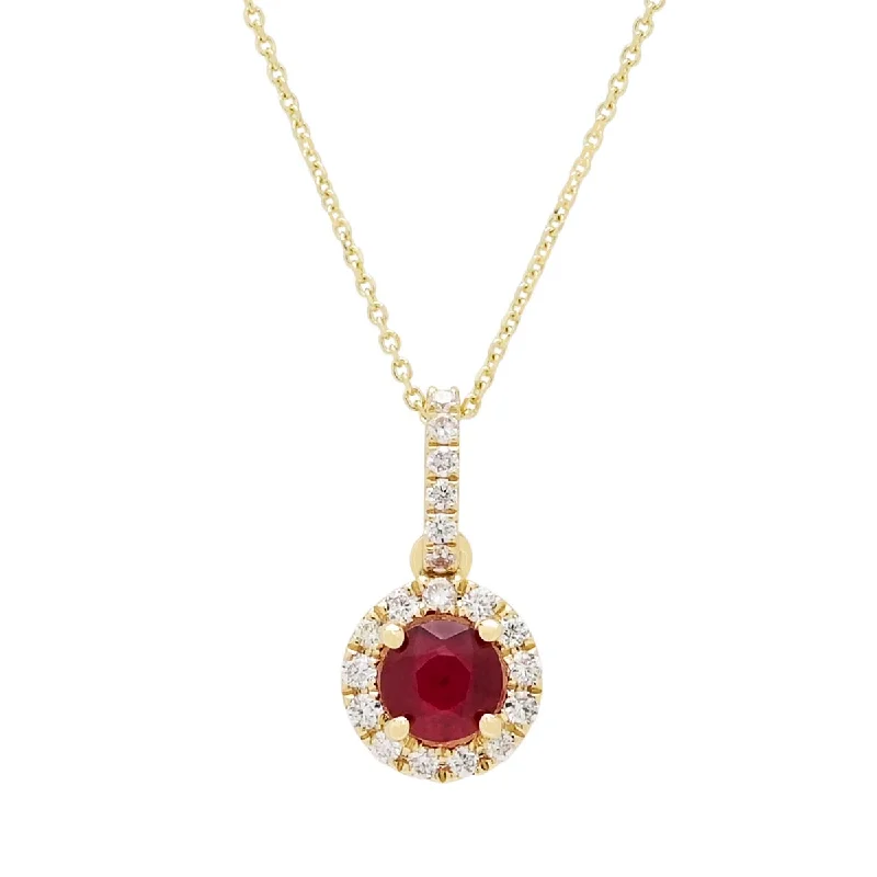 Ruby Halo Necklace in 14kt Yellow Gold with Diamonds (1/7ct tw)